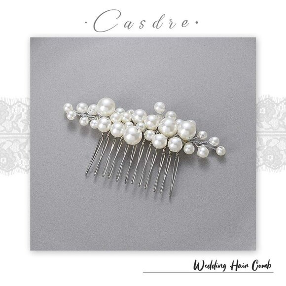 Pearl Bridal Hair Comb Silver Wedding Accessory Elegant Side Hair Piece - Picture 5 of 7